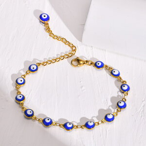 【クーポン利用で2890円】 ブレスレット 青 ブルー チェーン フリーサイズ レディース エビル アイ 調整可能 スタンレス スチール トルコ チャーム リンク アルムート ネック カラー目