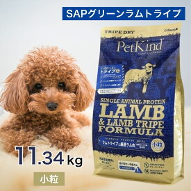 【2時間限定！早い者勝ち10%OFFクーポン配布中！】 ペットカインド トライプドライ SAPグリーンラムトライプ 小粒 11.34kg ペットフード ドッグフード 餌 エサ 犬 子犬 成犬 高齢犬 シニア 全犬種 全年齢 総合栄養食 トライプ ヒューマングレード 11.34キロ