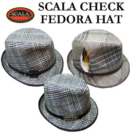 処分品【即納】SCALA（スカラ）FEDORA　HAT/チェックウール　フェドラハット【レディース中折れ帽子】【当店在庫のみの処分品となります】