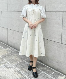 【F i.n.t 公式】【洗える】プチ レースアップ 小花柄 刺繍 キャミ ワンピース / F i.n.t フィント [54AE02f014]
