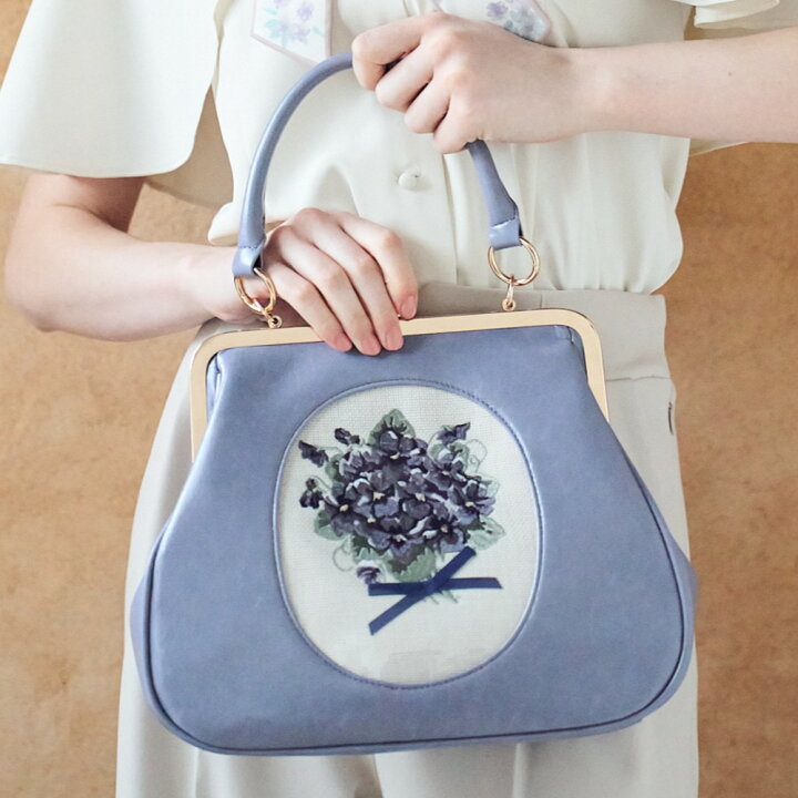 楽天市場】【SALE & 2Buy10%】バッグ フレーム スミレ 刺繍 がま口 