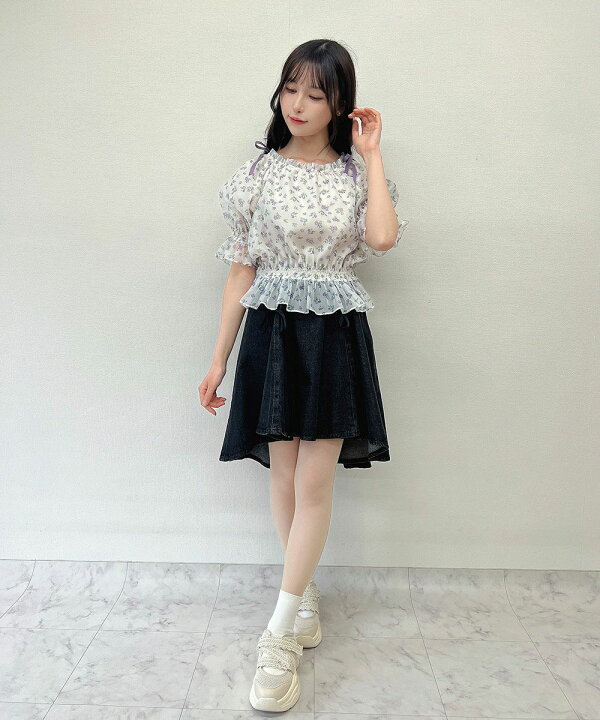 楽天市場】【SALE】ブラウス 小花柄 シアー シャーリング 5分袖