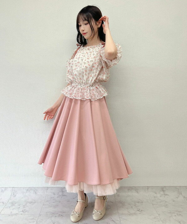 楽天市場】【SALE】ブラウス 小花柄 シアー シャーリング 5分袖