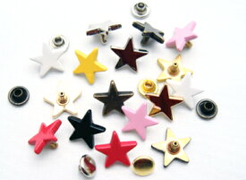 飾りカシメ 星フラット 9mmサイズ ホワイト、ブラック、アカ、ピンク、イエロー