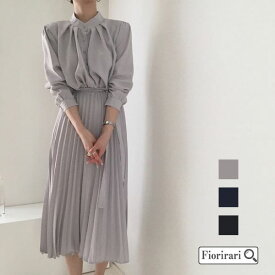 ワンピース ロング丈ワンピース ウンドネック 長袖 体型カバー 韓国風 レディース おしゃれ プリーツスカート ウエストゴム お腹 ぽっこり ヒップ 隠し フレア おしゃれ ミモレ丈 aライン 涼しい マキシ 秋冬 黒