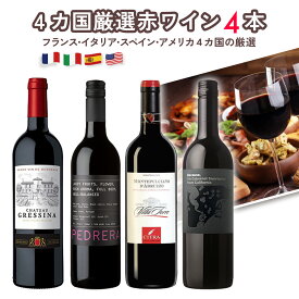 【送料無料】ワイン セット【お得ワイン】赤ワイン 4本 入り「4カ国の厳選 赤ワイン」 フランス イタリア スペイン アメリカ まとめ買い ギフト お祝い おすすめ パーティー 定番 フィラディス