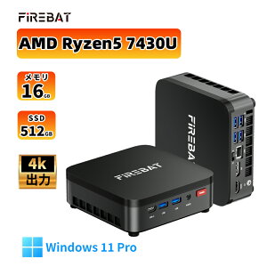 �y30%OFF�A���R�[��SALE ~9/17�܂ŁzFIREBAT R3 �~�jPC�y AMD Ryzen5 7430U 16GB+512GB M.2 2280 SSD�z6�R�A 12�X���b�h �ő�4.3GHz Windows 11 Pro 4K 3��ʏo�� USB Type-C HDMI DP Wi-Fi 6 Bluetooth 5.2 �É��E�ȃX�y�[�X �Q�[���E