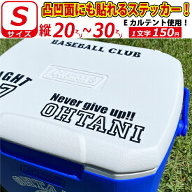 凸凹面なクーラーボックスにも貼れる！ 英数字で お好きな 文字 名前 ステッカー シール Sサイズ選べる書体とカラーとサイズ