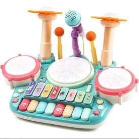楽器 おもちゃ クリスマスプレゼント 5in1遊び方 ドラムセット ピアノ 子供おもちゃ マイク付き 4種類 ピアノモード ドラムモード 鍵盤楽器 ライト効果 多機能 知育玩具 誕生日プレゼント