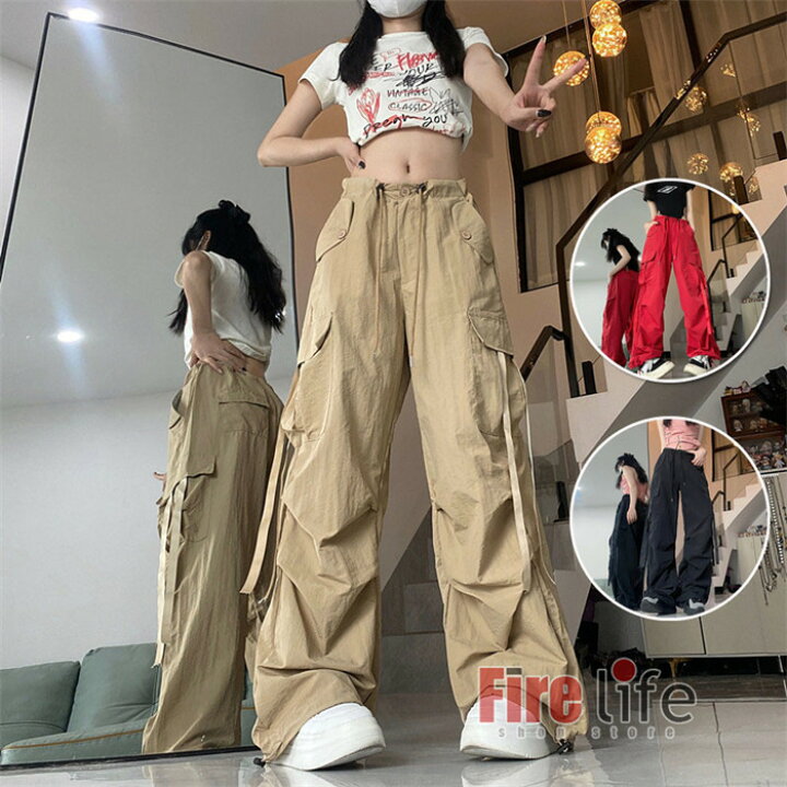 楽天市場】カーゴパンツ レディース ボトムス ワイドパンツ ブラック 
