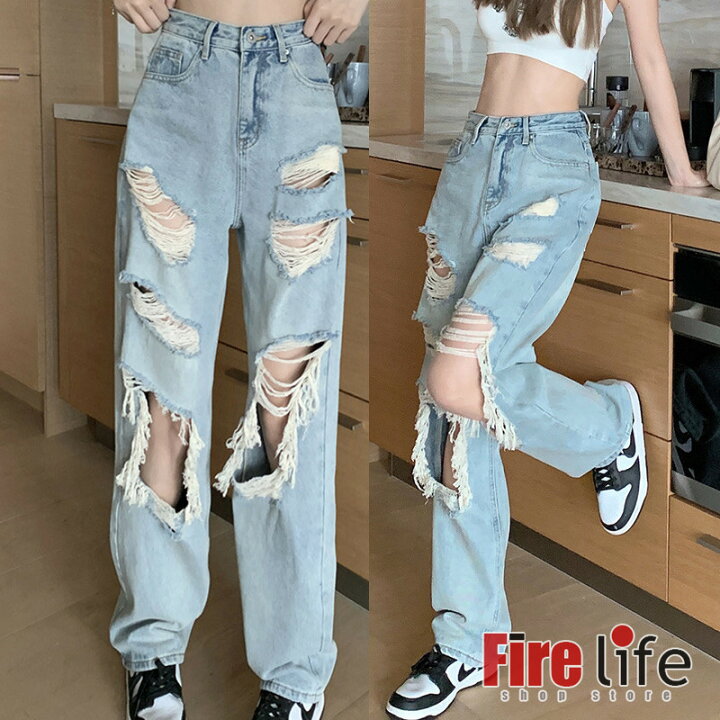 女性のためのグラフィティジーンズ,ハイウエスト,漫画柄,ルーズフィット,ファッショナブル,ストリート T240929213500_01 夏の新作破れたジーンズファッショントレンドレディースハイウエストルーズS-5XL