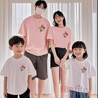 ペアルック 親子コーデ 全8色 親子ペアtシャツ 半袖 サンフラワー柄 コットン 親子お揃い 家族お揃い 兄…
