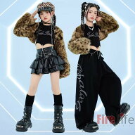 ヒョウ柄 ダンス衣装 キッズ ヒップホップ ガールズ セットアップ K-POP衣装 チアガール 豹柄トップス キ…