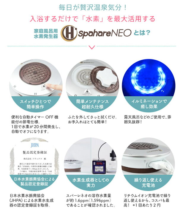 楽天市場】【 浴槽用水素生成器 スパーレ ネオ 】メーカー正規品／当店  