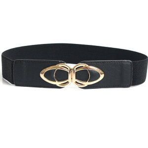 送料無料 ゴムベルト レディース 太い 穴なし フリーサイズ ベルト ゴム おしゃれ ゴールドバックル パーティー 結婚式 帯締め ウエストマーク 全5色 白 黒 モカ ブラウン グレー パーティー