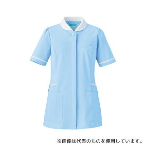 KAZEN 776-21 レディスジャケット半袖 サックス×ホワイト 3L