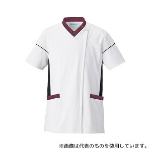 KAZEN 034-25 スクラブジャケット半袖男女兼 ホワイト×ネイビー×ワイン SS
