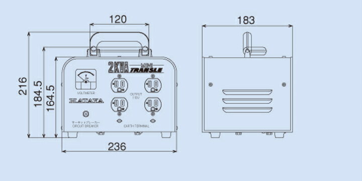 楽天市場】ハタヤ 昇圧型変圧器 ミニトランスル HV-02C 2kVA アップ 