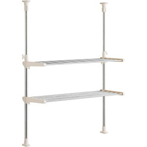 【お得な2個セット】選べる6種 ステンレス キッチンラック 1段 2段 伸縮棚 ワームグレー NY-1005 | ステンレス 突っ張り グレー 灰 灰色 キッチン ラック 収納 整理 棚 キッチンラック つっぱり