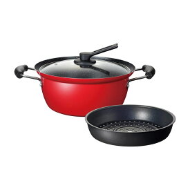 ＼レビュー特典有／和平フレイズ RB-1699 にこみーな IH対応蒸し料理鍋24cm 【在庫有り】 | 両手鍋 蒸し目皿付 蒸し器 ガス対応 和平 IH対応 蒸し料理鍋 鍋 レッド ガス火 ガ ス対応 ガス ナベ 大容量 ステンレス フッ素加工 ガラス 蓋 フタ