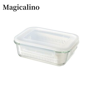 2size マジカリーノ 耐熱ガラス 角型容器 セット M/L | 内祝い 耐熱ガラス 和平 容器 ザル付 水切り コランダー 密閉 蒸す レンジ オーブン 調理 冷蔵庫 保存 詰め合わせ 景品 品物 新築祝い ご挨
