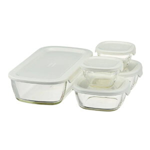 \レビュー特典有/HARIO スタッキング 耐熱ガラス コンテナ ミニ 角小鉢 5個セット KSTL-3508-OW 【在庫有り】 | ハリオ オーブン 日本製 電子レンジ 保存容器 透明 ホワイト 食洗機対応 角型 ス