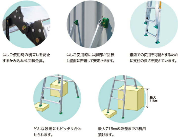 楽天市場】ナカオ(NAKAO) アルミ製 4脚調節式・脚異長はしご兼用脚立 
