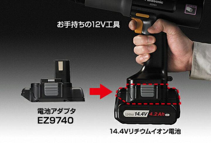 楽天市場】パナソニック 電池アダプタ+14.4V 5.0Ahリチウムイオン電池 