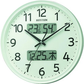 ■RHYTHM 電波 壁掛け時計(アナログ表示) 温湿度計付き カレンダー 連続秒針 白 Φ350×52mm 8FYA03SR03(1578319)