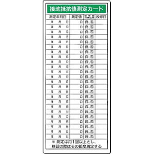 つくし工房 安全標識 195-A 『抵抗値測定カード』 電気関係標識 接地抵抗値 200×80mm SCボード