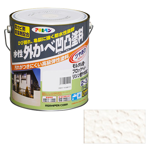 ◆アサヒペン東京支店 アサヒペン 水性外かべ凹凸塗料ツヤあり 3L アイボリー 塗料缶・ペンキ