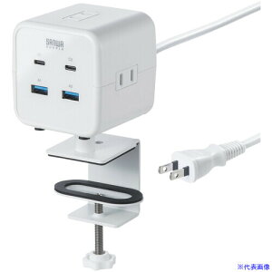 ��SANWA �d���^�b�v USB�[�d AC3�� USB PD65W�Ή� USB�|A���� �L���[�u�^ 2m �N�����v�Œ� �z���C�g TAPB115UC2W(7416454)[�@�l����][�O������]