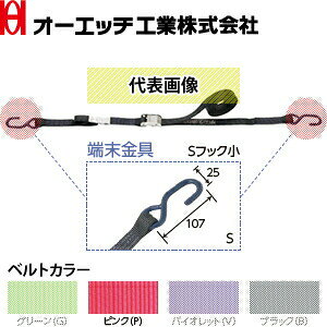 OH(オーエッチ工業) 荷締機 ラッシングベルト カムバックルタイプ SB100S-P ベルトカラー:ピンク(P) 端末金具:Sフック(小) ベルト長さ:固定側0.5/巻取側3.5m