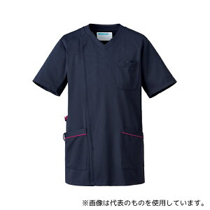 KAZEN 984-48 メンズスクラブジャケット半袖 ネイビー×プラム L
