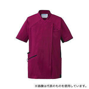 KAZEN 987-45L スクラブジャケット(半袖男女)プラム×ネイビー LL