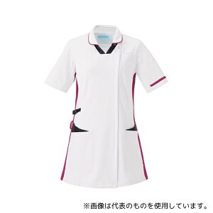 KAZEN 996-15 レディススクラブ半袖衿付 ホワイト×ネイビー×プラム 3L
