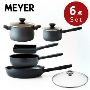 MEYER(マイヤー) ミッドナイト フライパン 鍋 エッグパン 6点 セット | マイヤー ミッドナイト IH対応 焦げ付かない フライパン 人気 ステンレス 硬質アルマイト加工 すべての熱源に対応 フライ
