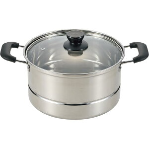 パール金属 HC-0529 蒸し処 ステンレス製ガラス蓋付深型鍋22cm(目皿付) | 蒸し器 ステンレス鍋 深型鍋 22cm ガラス蓋 目皿付き オール熱源対応 キッチン用品 調理器具 蒸し料理 鍋 蒸し鍋 両手鍋