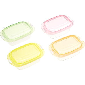 サンコープラスチック エブリーパックNo.1 長角型小4個 カラフル | エブリーパック サンコープラスチック 食品保存容器 冷凍容器 冷蔵容器 電子レンジ対応 スタッキング収納 省スペース 保存