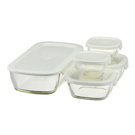 HARIO スタッキング 耐熱ガラス コンテナ ＋ミニ角小鉢 5個セット KSTL-3508-OW 【在庫有り】 | ハリオ オーブン 日本製 電子レンジ 保存容器 コンテナ 透明 ホワイト 食洗機対応 角型 スクエア 保存 容器 耐熱ガラス製 ガラス 満水容量 ガラス製 食洗機 耐熱容器 便利