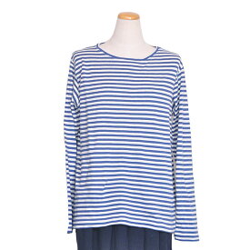 ナチュラルランドリー NATURAL LAUNDRY Tシャツ カットソー ボートネックボーダーカットソー 7214C-041 サイズ3 L 青 サックス トップス レディース