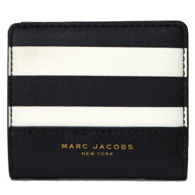 マークバイマークジェイコブス コンパクト財布 MARC BY MARC JACOBS レディース コーティングキャンパス レザー ボーダー ミニ コンパクト財布 ブラック×ホワイト【訳あり】M0011764【ブランド 新品 送料無料 誕生日 記念日 お祝い プレゼント 正規 人気 レディース 】