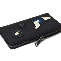 コーチメンズ長財布COACHレザーヴァーシティパッチワークアコーディオンジップラウンドファスナーメンズ長財布ブラック86765【ブランド新品送料無料誕生日プレゼント正規激安レディースセールSALEギフト10倍OUTLET包装】