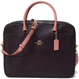 コーチ メンズ COACH ペブルレザー コーティングレザー ジップ ビジネス ブリーフケース ショルダー 2WAYバッグ オックスブラッド×ピンク 34822【ブランド 新品 送料無料 誕生日 プレゼント 正規 人気 安心 保証 ギフト 10倍 アウトレット OUTLET 包装 即日発送 代引無料 】