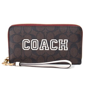 コーチ 長財布 COACH コーティングキャンバス レザー シグネチャー ヴァーシティ ロゴ リストレット ジップ アラウンド 長財布 ブラウン×チャークマルチ CB856【新品 送料無料 誕生日 正規 人気 安心 保証 ギフト 10倍 OUTLET 包装 即日発送】