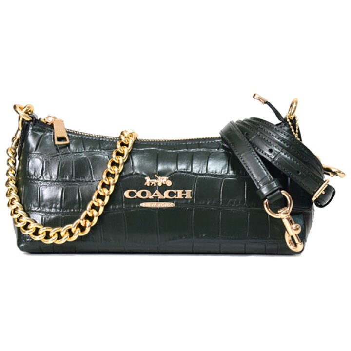 COACH ダークグリーン クロコダイル型押し ハンドバッグ