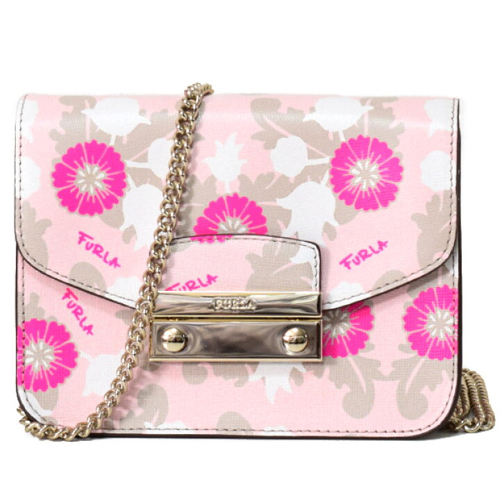 FURLA ショルダーバッグ ピンク 花柄 チェーン フルラ FURLA レザー 