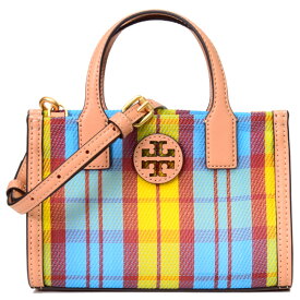 トリーバーチ バッグ TORY BURCH ナイロン メッシュ レザー チェック柄 ロゴ ミニ トート 2way クロスボディ 斜め掛け ショルダー イエロー×ブルーマルチ 150103【ブランド 新品 送料無料 正規 人気 安心 保証 即日発送 ギフト プレゼント 誕生日 アウトレット】