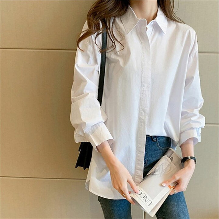 楽天市場 シャツ レディース 長袖 白 Tシャツ 白シャツ 長袖シャツ 大きいサイズ ブラウス オフィス 開襟 カジュアルシャツ フォーマル トップス 無地 春夏 カジュアル 開襟シャツ 事務服 無地 仕事 通勤 日常 ファーステップ
