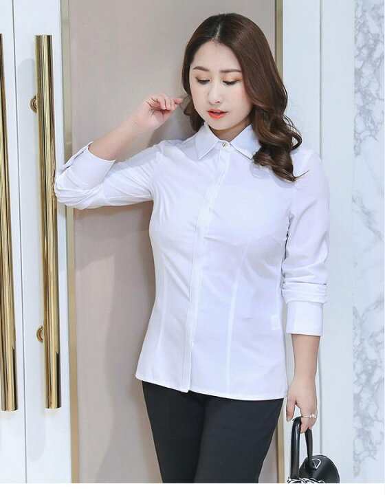楽天市場 大きいサイズ ワイシャツ レディース 長袖 白 Yシャツ ビジネス 長袖ワイシャツ 白ワイシャツ ビジネスシャツ 透け防止 スリム 形状記憶 形態安定 春 夏 オシャレ ドレスシャツ ドレス シャツ ボタンダウンシャツ 白ブラウス 通勤 ファーステップ